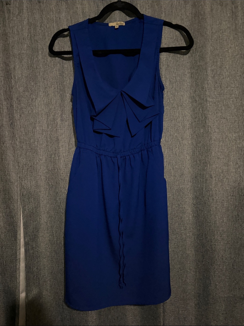 BeBop Royal Blue Sleeveless Midi Dress with Front Ruffle